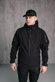 Мужская куртка Soft shell на молнии с капюшоном водонепроницаемая 4XL черная 00084