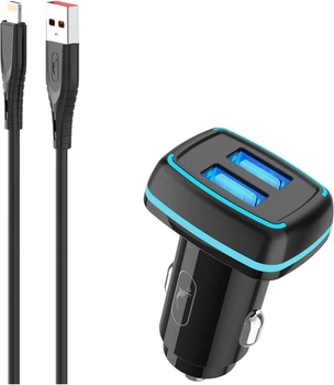 Автомобильное зарядное устройство Sky Dolphin SZ18L 2-USB 3.4 A Черное + кабель Lightning (AZP-000099)