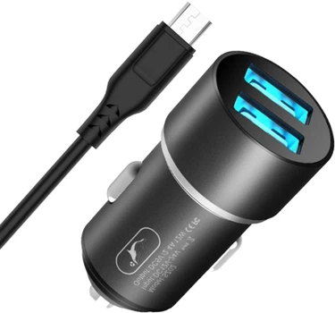 Автомобильное зарядное устройство Sky Dolphin SZ02V Aluminium 2-USB 2.4 A Черное + кабель micro-USB (AZP-000073)