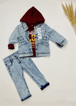 Костюм джинсовий ( Джинсовка + Худі + штани) для хлопчиків Murat Baby Los Angeles 92 см Бордовий