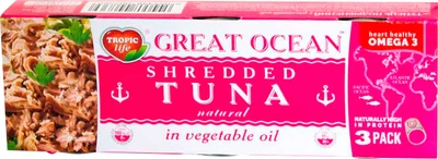 Упаковка тунця Tropic Life Great Ocean подрібнений у рослинній олії 80 г х 3 шт (5055448007369)