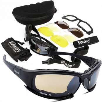 Защитные тактические солнцезащитные очки с поляризацией Daisy X7 Black + 4 комплекта линз