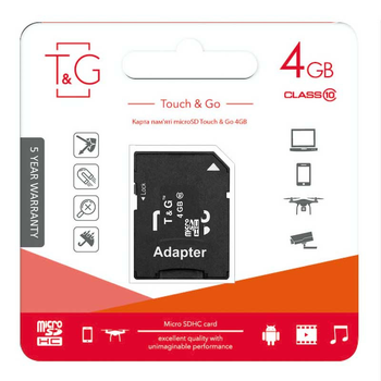 Карта пам'яті T&G microSDHC 4 GB class 10 (з адаптером) Чорний