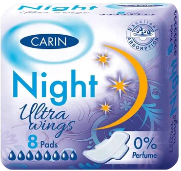 Podpaski higieniczne Carin Ultra Wings Night na noc 8 szt (8594004300867)