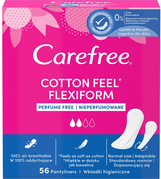 Wkładki higieniczne Carefree Cotton Feel Flexiform Perfume Free 56 szt (3574661482194)