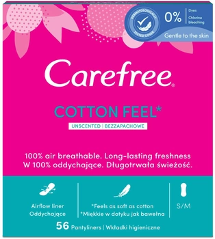 Wkładki higieniczne Carefree Cotton Feel nieperfumowane normal 56 szt (3574661486314)