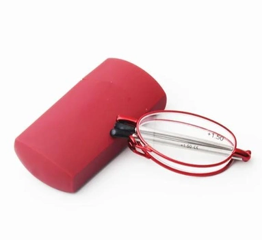 Складные круглые очки для чтения +1.00 диоптрий ERIKOLE в металлической оправе с футляром, красный (75218947)