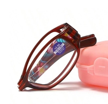 Складные очки для чтения +3.50 диоптрий ERIKOLE в пластиковой оправе с принтом + футляр, красные (75236655)