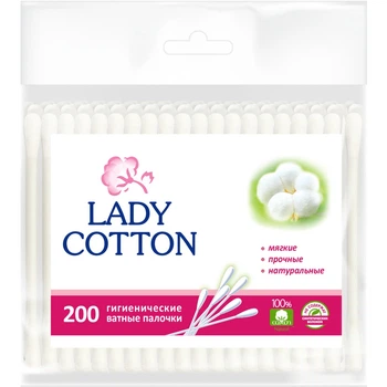 Палочки ватные Lady Cotton в полиэтиленовом пакете 200шт.(4820048487368)