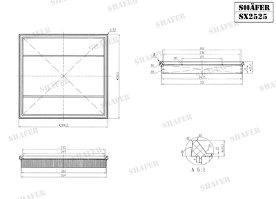 Фильтр воздушный BMW 5 (F10, F11), 7 (F01, F02, F03, F04), X3 (F25), X5 (E70, F15, F85), X6 (E71, E72), 3.0, 07- SX2525 SHAFER