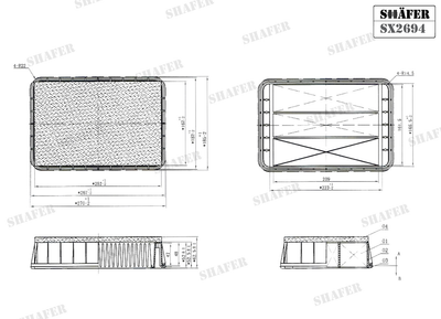 Фільтр повітряний Mitsubishi Lancer X, Outlander XL, ASX, C-Crosser, 4007, 06-, (з передфільтром) SX2694 SHAFER