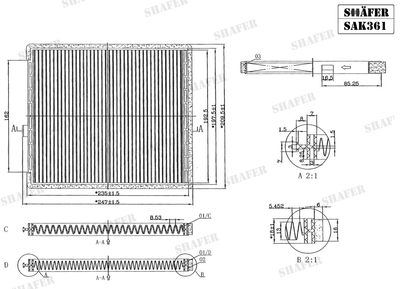 Фильтр салонный Chevrolet Aveo (T250), (в пластиковом корпусе по периметру), 03-, угольный SAK361 SHAFER