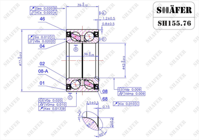 Підшипник передній Renault Megane II, Clio III, Scenic II, Dokker, Lodgy, 04-, (39x42x77), ABS+ SH155.76 Shafer