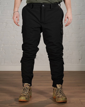 Зимние тактические брюки SoftShell с утеплителем ХОЛОСОФТ черные водонепроницаемые XXL - (54)