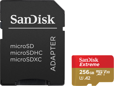 Карта памяти SanDisk microSDXC 256GB Extreme A2 Class 10 V30 UHS-I U3 (SDSQXAV-256G-GN6MA)