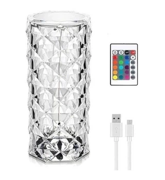 Аккумуляторная настольная LED Лампа Ночник Crystal Rose с RGB пультом 1W светильник сенсорный Роза 16 цветов