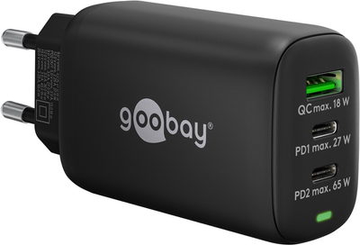 Багатопортовий зарядний пристрій Goobay Wentronic 3x Quick Charger 65 Вт 2x USB-C 1x USB-A Чорний (4040849617607)