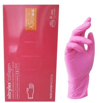 Перчатки нитриловые с коллагеном NITRYLEX розовые ХS 100 шт