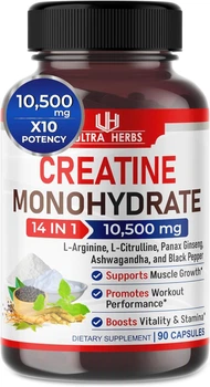 Комплексная креатиновая добавка премиум класса Ultra Herbs Creatine Monohydrate Energy Booster 90 капсул