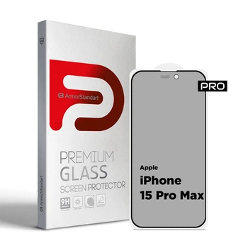Защитное антишпион матовое стекло для Apple iPhone 15 Pro Max, Pro Anti-spy Matte, полноэкранное, закалённое, конфиденциальное, полное проклеивание, с затемнением по бокам, противоударное c олеофобным покрытием, простая установка