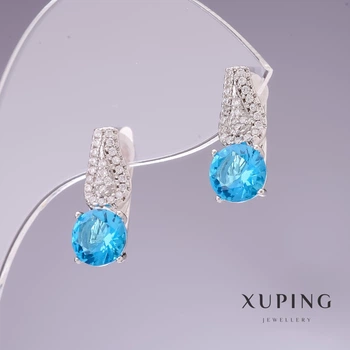 Сережки Xuping з блакитними цирконами Топаз 17х8мм родій, ida55005