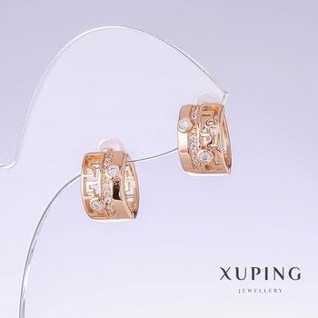 Серьги Xuping с белыми стразами, длина 13 мм, толщина 8 мм, позолота 18К, ida55527