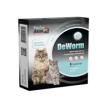 AnimAll VetLine DeWorm ДеВорм антигельминтный препарат для кошек и котят, 6 таб.
