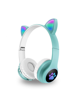 Наушники беспроводные Cat Ear VZV-23M Bluetooth с RGB подсветкой и кошачьими ушками Бирюзовые