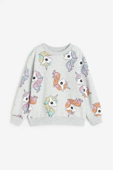 Світшот сірий принт Єдинорогів H&M 98-104см (400094257)