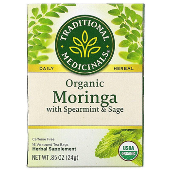 Органічна моринга з м'ятою та шавлією Traditional Medicinals "Organic Moringa with Spearmint & Sage" без кофеїну (16 пакетиків / 24 г)