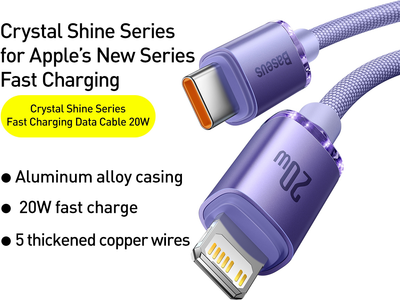 Kabel Baseus Crystal Shine Series Fast Charging Data Cable Type-C to IP 20 W 1.2 m Purpurowy (CAJY000205)