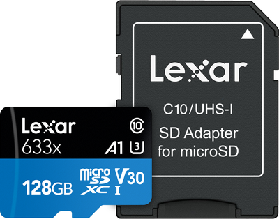 Karta pamięci Lexar High-Performance 633x microSDXC 128GB Class 10 UHS-I A1 V30 U3 + SD adapter (LSDMI128BB633A)