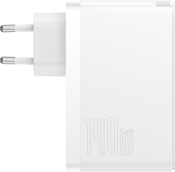 Ładowarka sieciowa Baseus GaN5 Pro 140W (2 x Type-C + USB) + Kabel Type-C + Type-C) Biała (CCGP100202)