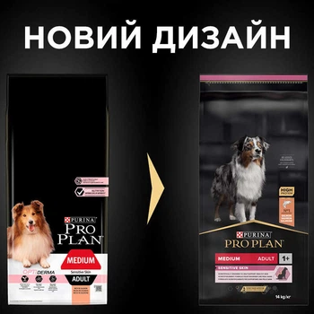 Корм Pro Plan Adult Medium Sensitive Skin Optiderma для взрослых собак средних пород с лососем и рисом, 14 кг