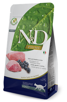 Беззерновой сухой корм N&D GRAIN FREE PRIME CAT LAMB & BLUEBERRY ADULT для взрослых кошек (ягненок/черника), 300 г