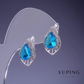 Серьги Xuping с голубыми кристаллами 17х12 мм родий, ida56647