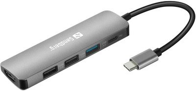 Док-станція Sandberg USB-C 3xUSB3.0 1xUSB-C 1xHDMI Grey (5705730136320)