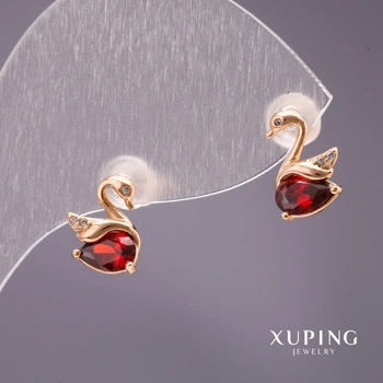 Серьги Xuping пусеты-шарики «Лебеди» с камнем красного цвета 10×7 мм позолота 18К, ida55611