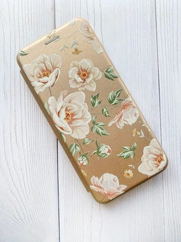 Чохол-книжка з малюнком для Xiaomi Redmi 9C/10A Золотий :: Квіти пастельні (принт 277)