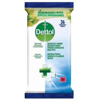Серветки Dettol для очищення та дезінфекції поверхонь антибактеріальний 36 шт (5900627074321)