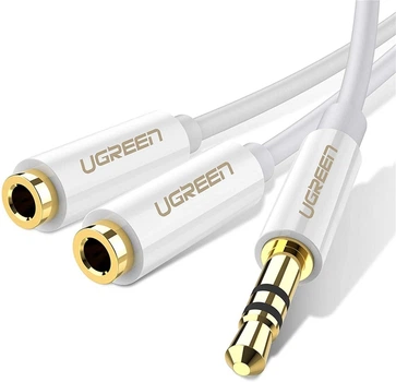 Сплиттер Ugreen переходник-разветвитель 3.5mm AM to 3.5mm 2 AF Metal White (YM1164)