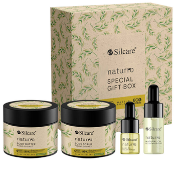 Набір Silcare Naturro Special Gift Box олія для тіла 300 мл + скраб для тіла 300 мл + натуральна олія 11 мл + олія для вій 6 мл (5902560551228)