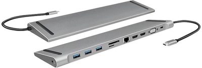 Stacja dokująca Logilink USB USB-C Eigang 11Port 3xUSB3.2 USB-C 2xHDMI VGA AUX RJ45 Silver (4052792062847)