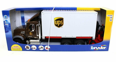 Furgonetka Bruder UPS Scania z ładowarką i paletami (4001702035815)