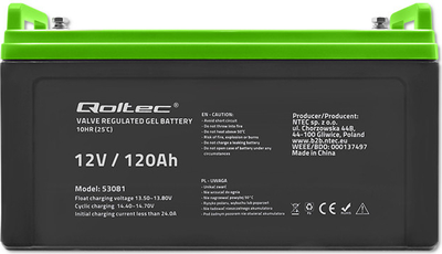 Акумуляторна батарея Qoltec żelowy 12V 120Ah GEL 34.8kg 53081 (5901878530819)