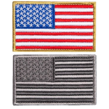 Набір шевронів 2 шт на липучці Прапор США кольоровий та сірий, вишитий патч нашивка 5х8 см