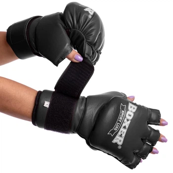 Перчатки для смешанных единоборств кожаные BOXER L черные