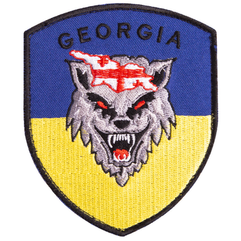 Шеврон на липучке Грузия, волк на фоне флага Украины 7х9 см (800029837) TM IDEIA