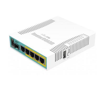 Маршрутизатор Mikrotik RB960PGS hEX PoE with 800MHz CPU, 128MB RAM, 5x Gigabit LAN (four with PoE out), SFP, USB, RouterOS L4, plastic case and PSU