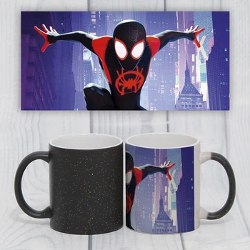 Чашка чорна хамелеон з блискітками з принтом спайдермен Spiderman 03